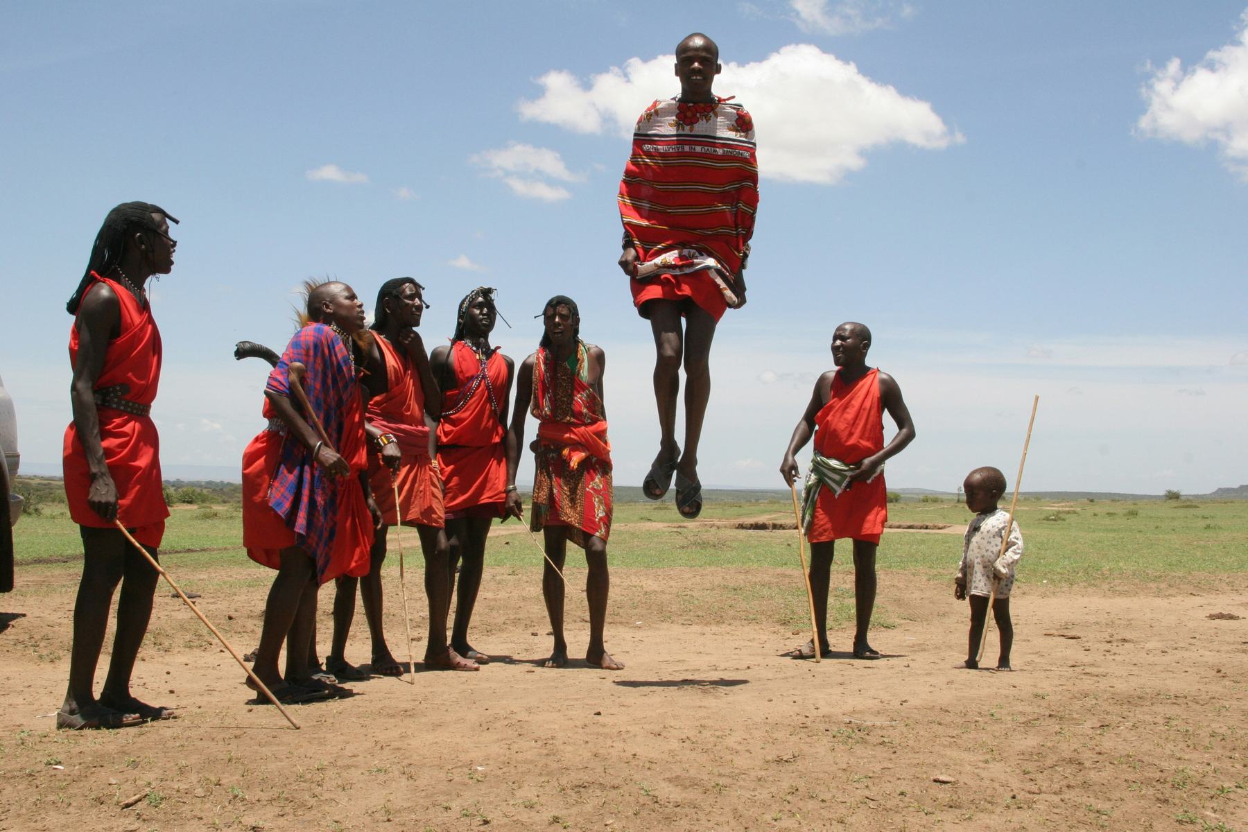 Maasai men performing the adumu jumping dance